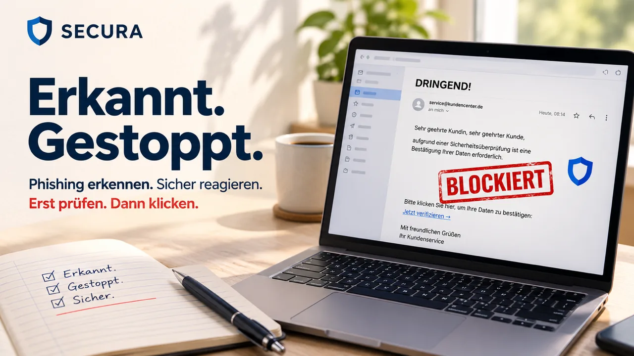 Handgezeichnetes Erklärvideo: ein Schild-Charakter stoppt eine Phishing-Mail