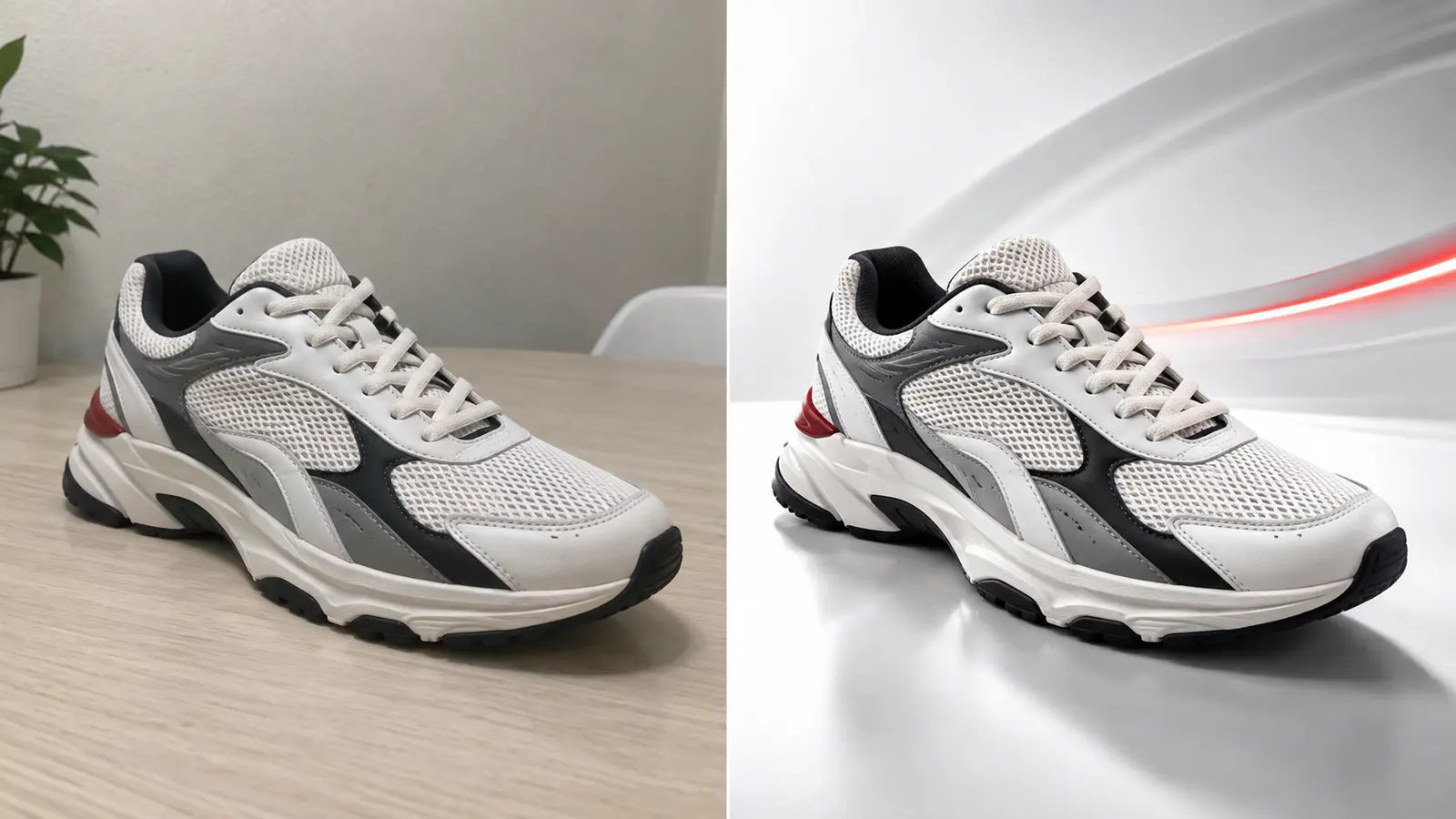 Vorher-Nachher-Kampagne für einen Sneaker