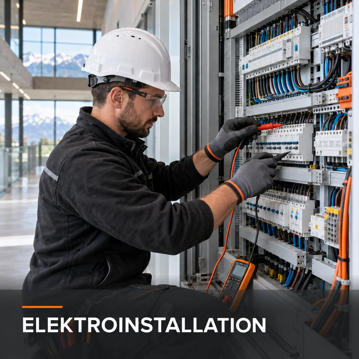 Elektriker bei der Installation eines Sicherungsschranks