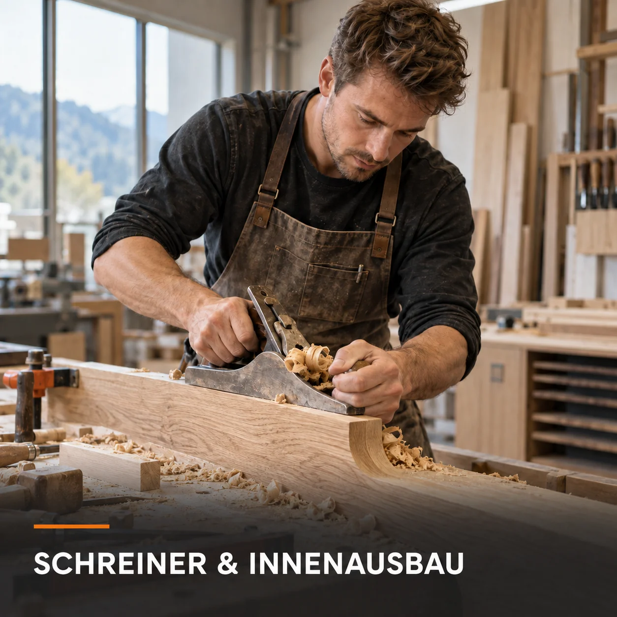 Schreiner bei der Arbeit in einer Holzwerkstatt