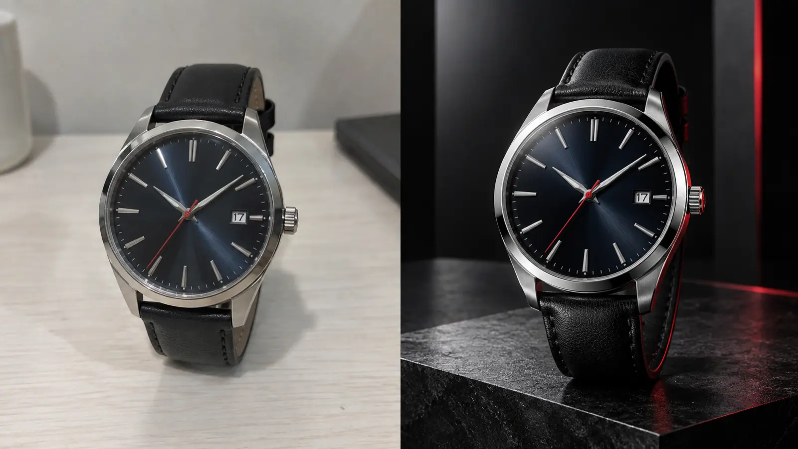 Vorher-Nachher-Kampagne für eine Armbanduhr